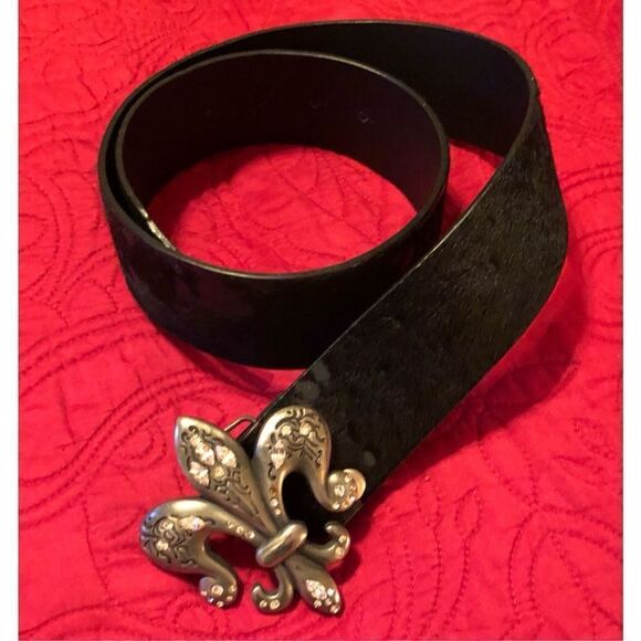 ROYAL PLUSH - L Sz M 31-34 Cowhair & Leather w/Pewter Rhinestones Fleur-de-lis - Picture 9 of 9
